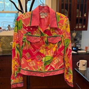 Vibrant Pink and Green Floral Jean Jacket